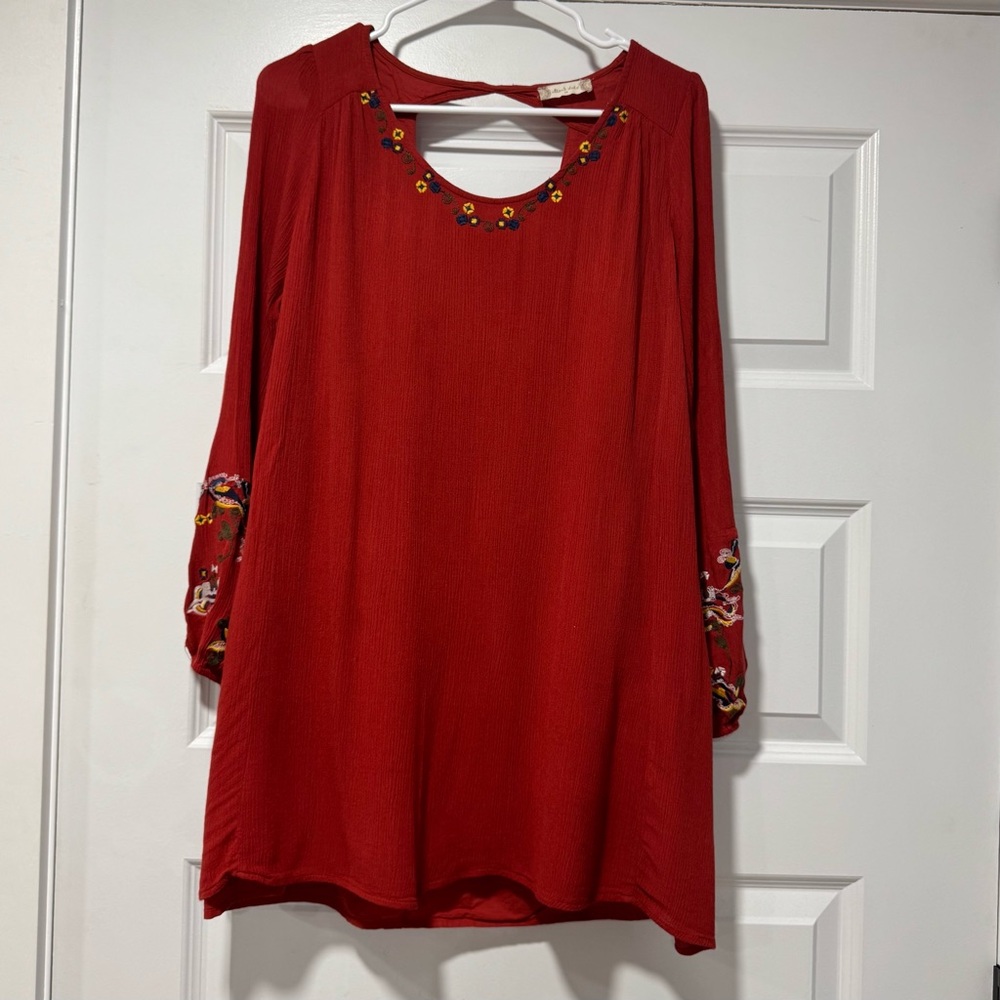 Altar'd State Red Embroidered Tunic - Picture 2 of 12